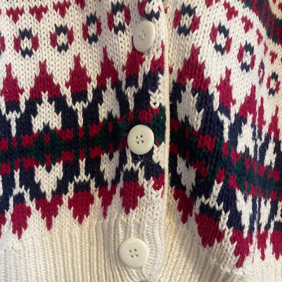 Vintage White Maroon Fair Isle Cardigan Womens Sz Large 80s Cottage Christmas - Picture 14 of 16